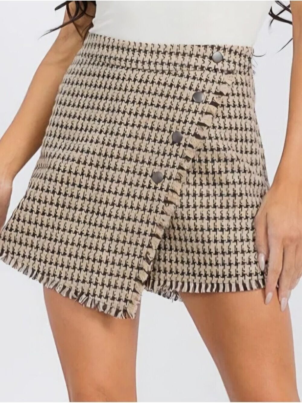 Shinestar Metallic Tweed Fringe Skort Shorts Medium New With Tag